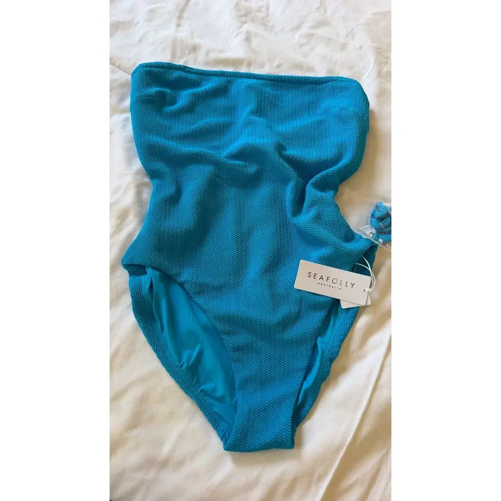 Seafolly SeaDive Turquoise Bandeau One Piece Swimsuit US 12  NWT $168